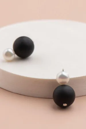 Pearl Stud with Semi Precious Drop Earring | Matt Black Onyx