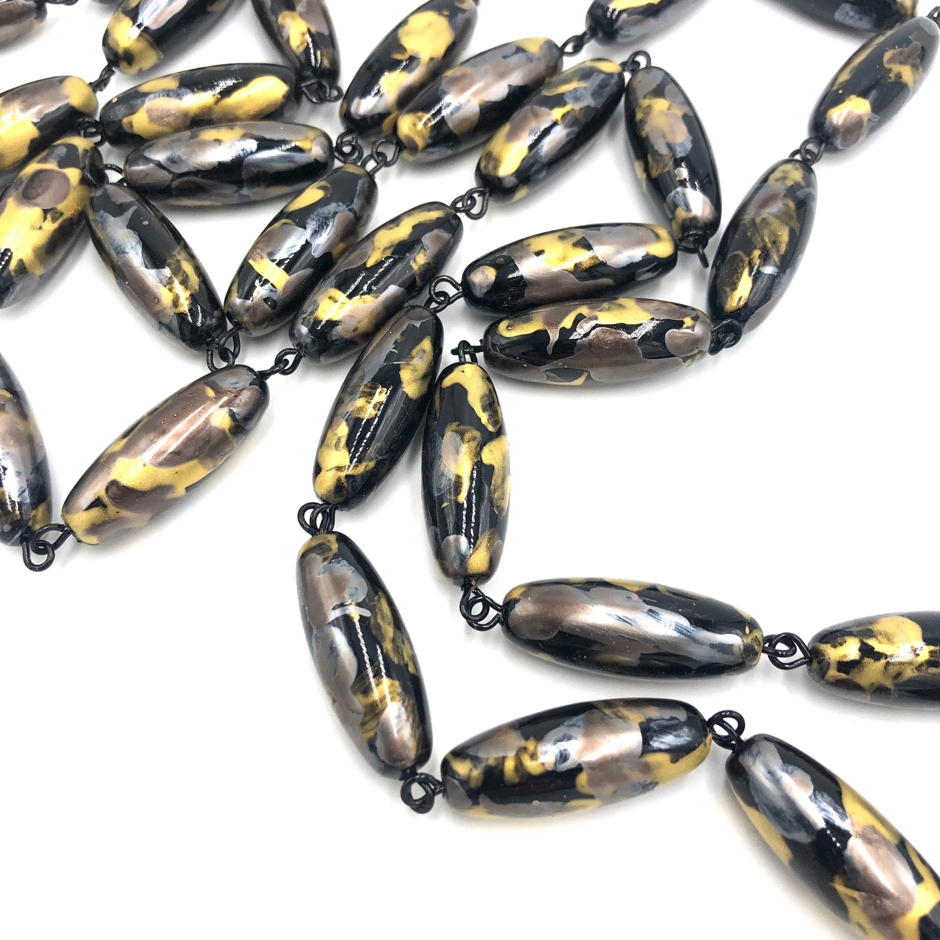 Pewter & Gold Oval Painter Opera Necklace