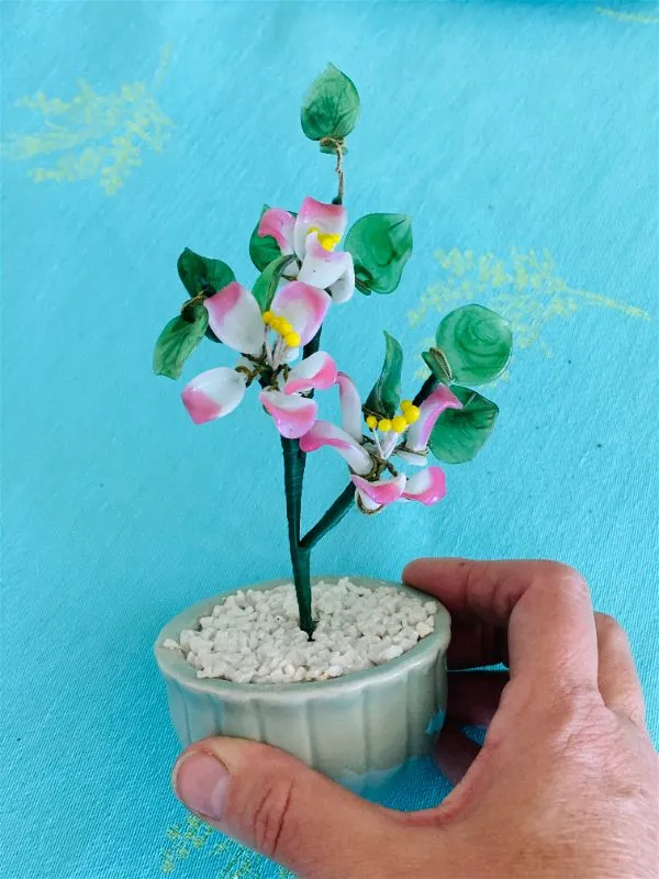 Pink and green vintage jade tree