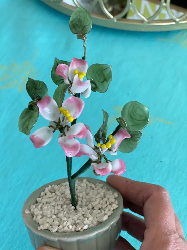 Pink and green vintage jade tree