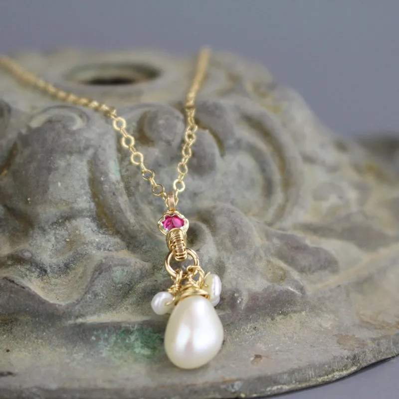 Pink CZ Pearl Drop Necklace