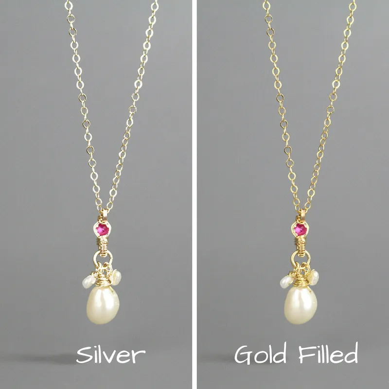 Pink CZ Pearl Drop Necklace