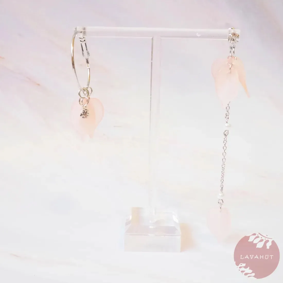 Pink Petals Asymmetric Earrings