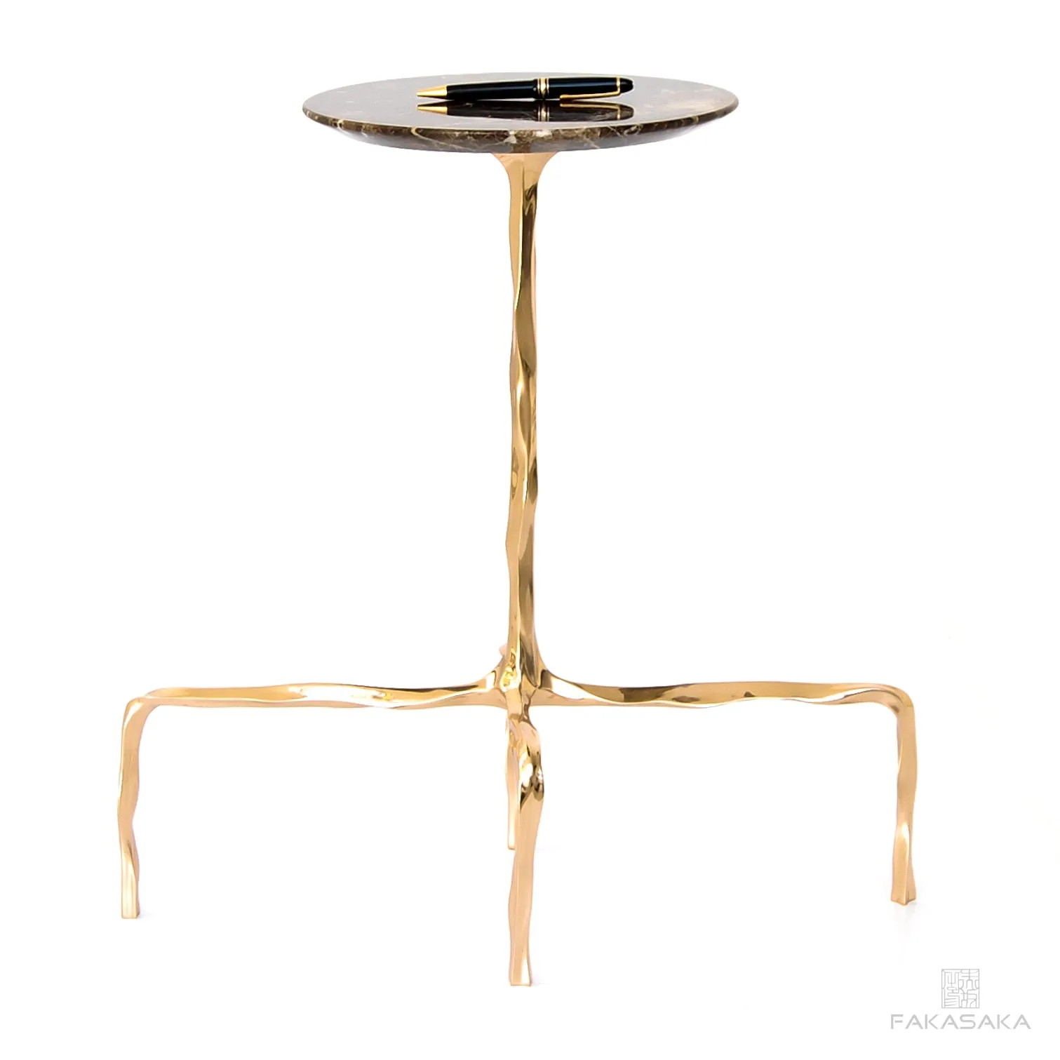 PRESLEY DRINK TABLE<br><br>MARRON IMPERIAL MARBLE<br>POLISHED BRONZE