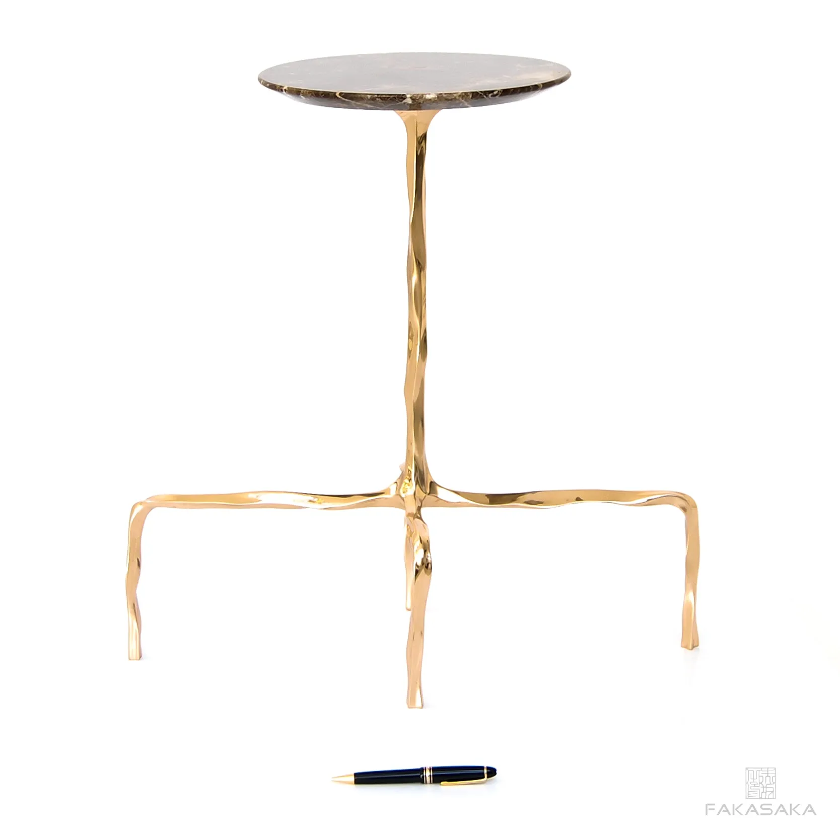 PRESLEY DRINK TABLE<br><br>MARRON IMPERIAL MARBLE<br>POLISHED BRONZE