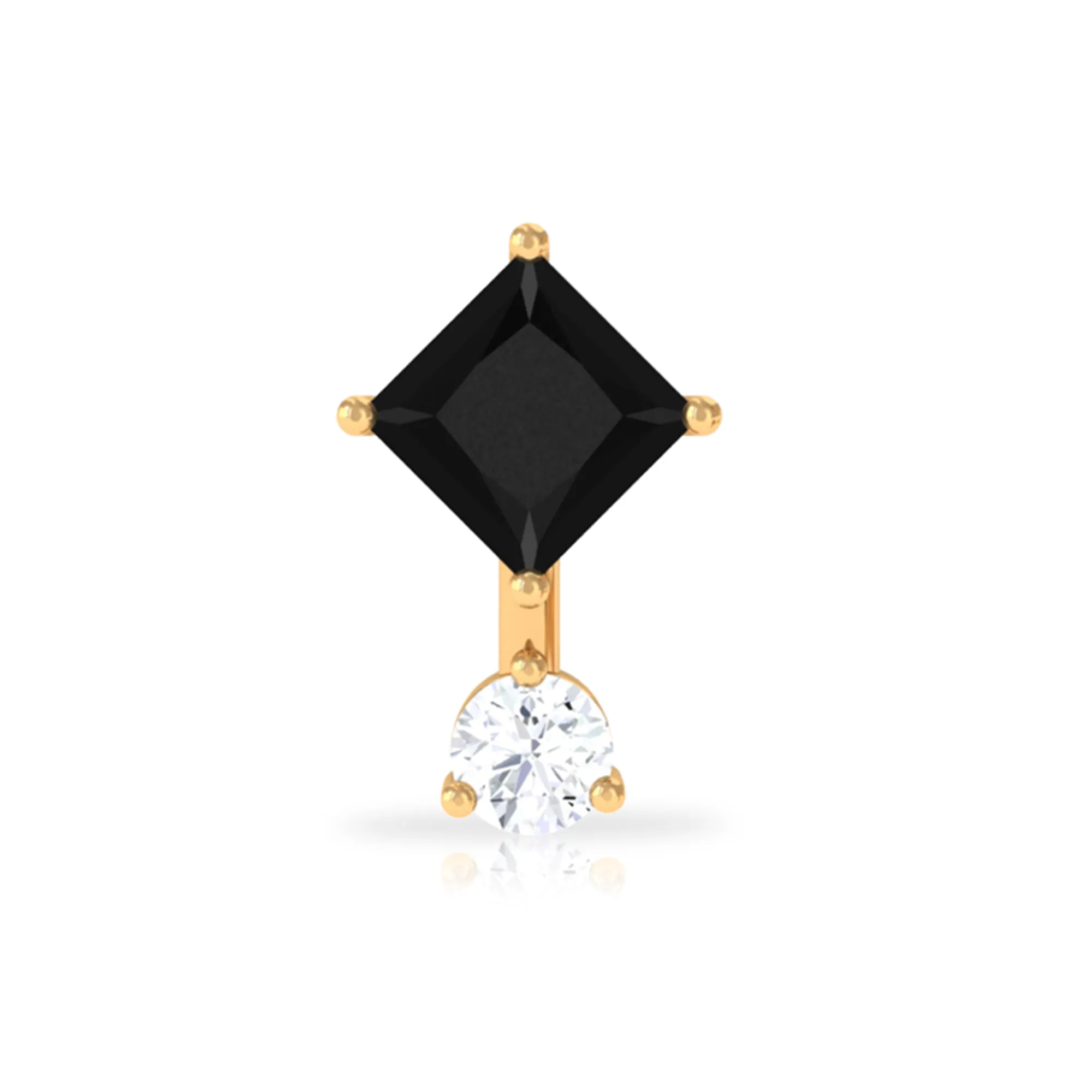 Princess Cut Black Onyx Two Stone Tragus Earring with Diamond