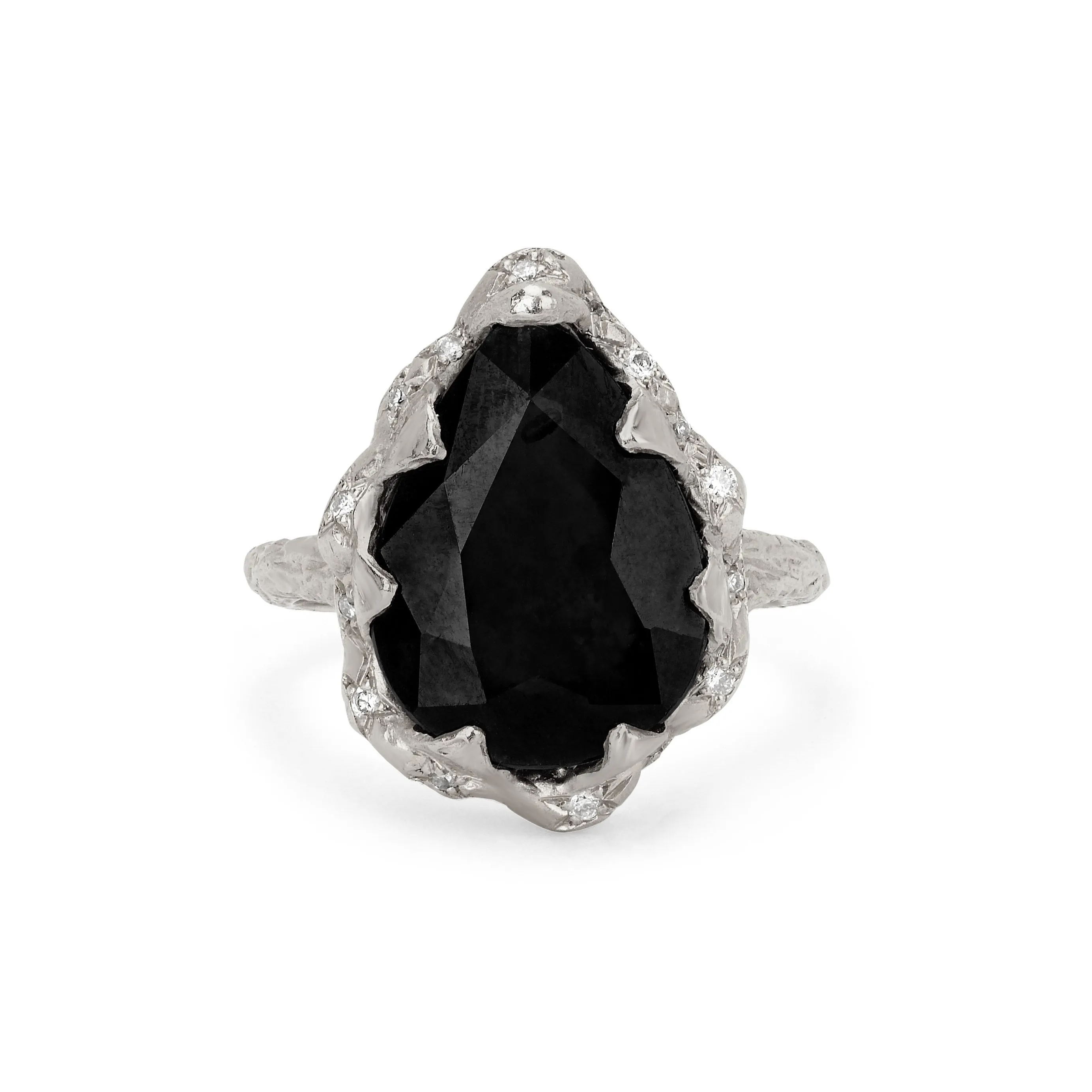 Queen Water Drop Onyx Ring with Sprinkled Diamonds