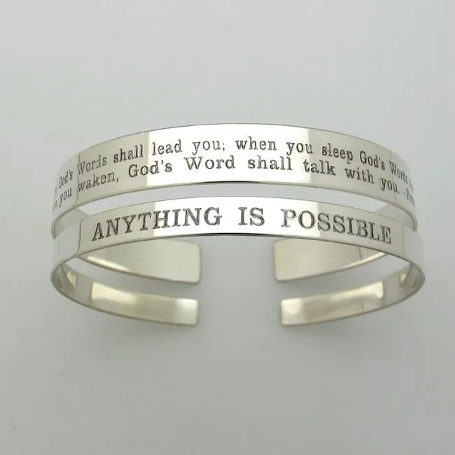 Quote Engraved Sterling Silver Cuff - Gift for Her