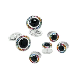 Rainbow Pave' Onyx Sterling Cufflinks & Studs