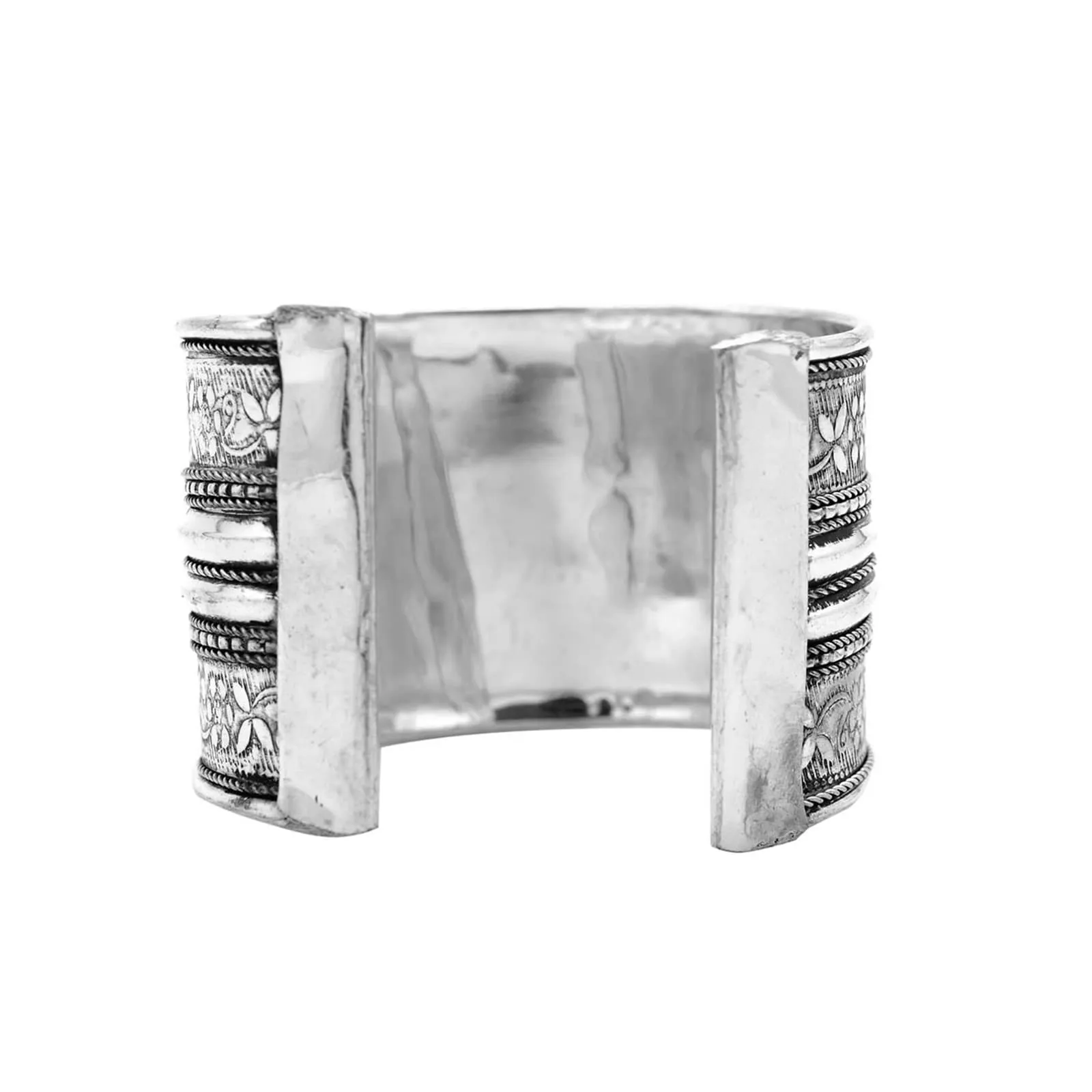 Raksha Floral Embossed Silver Oxidized Bracelet Cuff