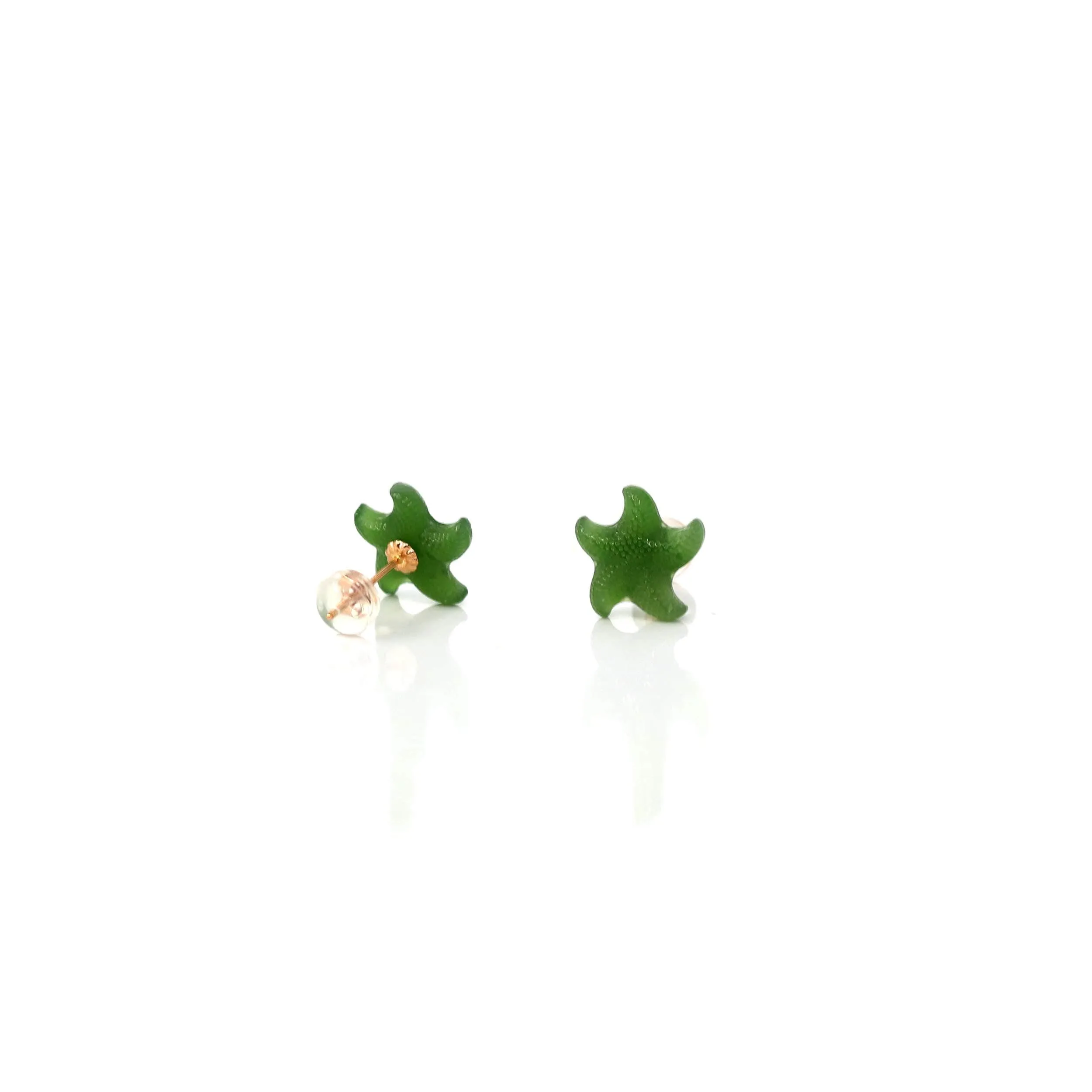 RealJade®18k Solid Gold Real Green Jade Starfish Earrings