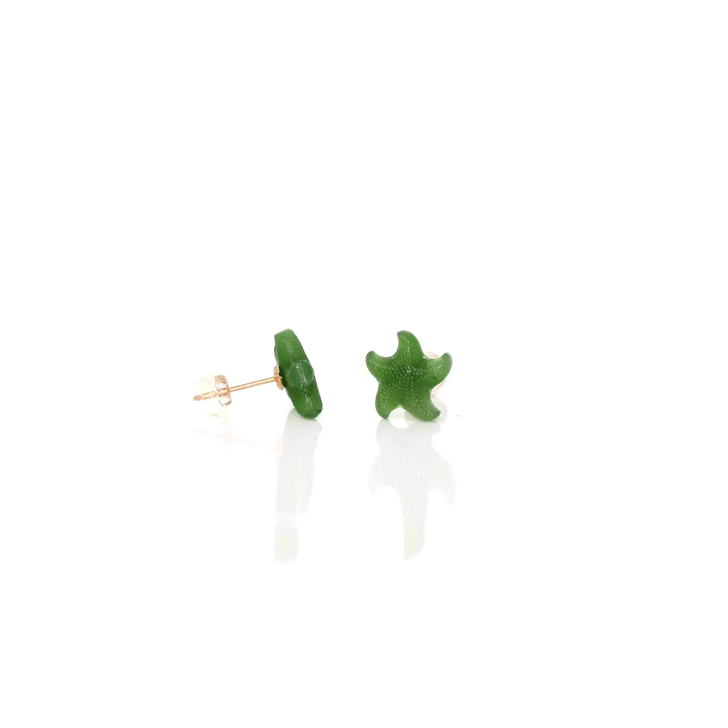 RealJade®18k Solid Gold Real Green Jade Starfish Earrings