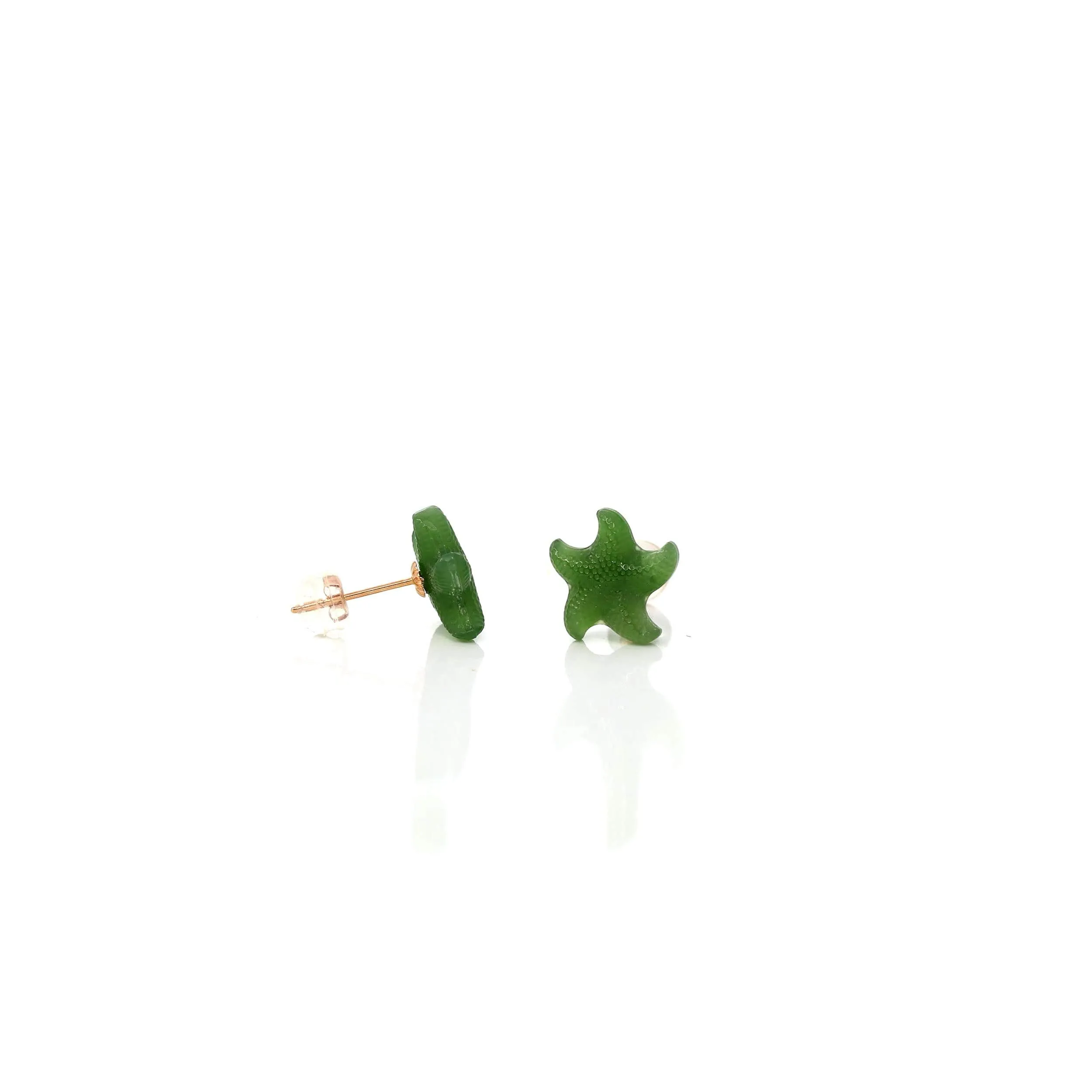 RealJade®18k Solid Gold Real Green Jade Starfish Earrings