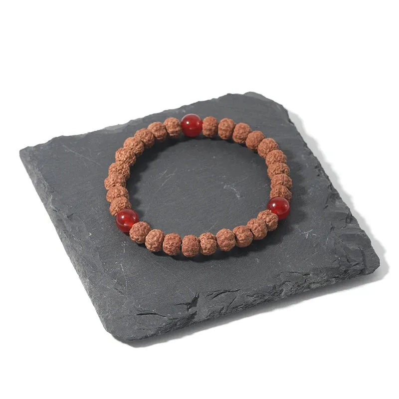 Red Onyx & Original Rudraksha Beaded Elastic Cord Bracelet Male Female Fashion Glamour Yoga Simple Bangle Jewelry