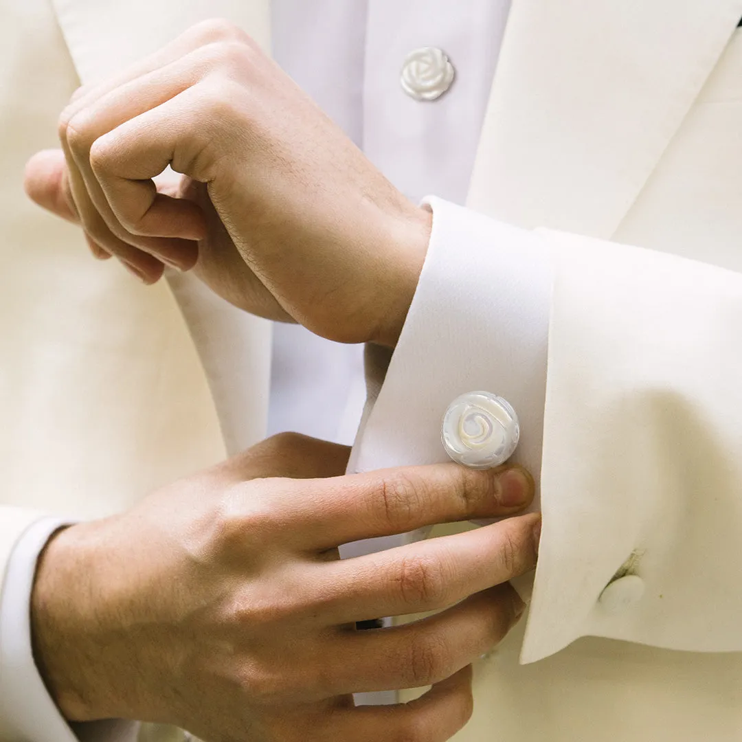 Rose Hand Carved Gemstone Sterling Cufflinks & Studs