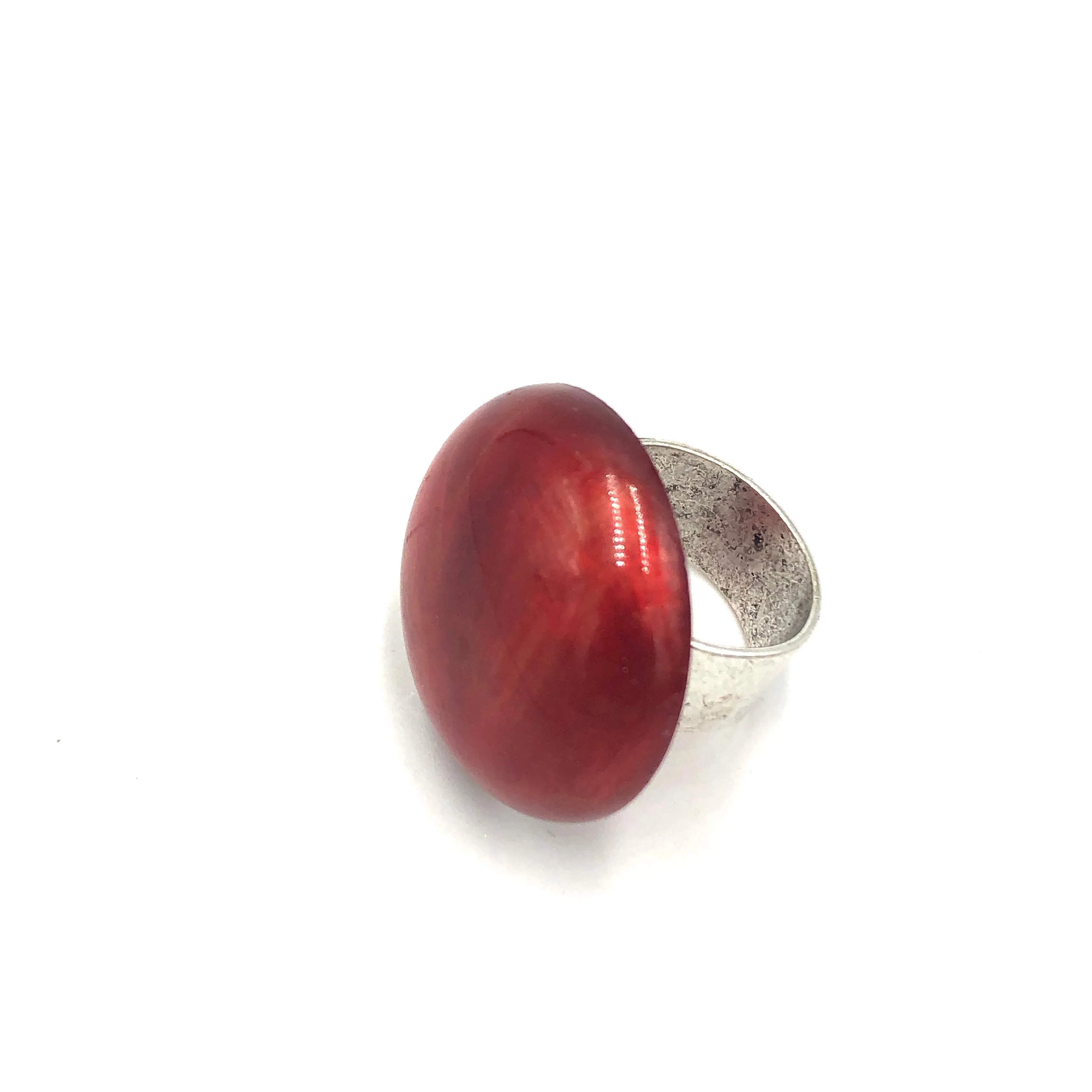 Ruby Red & Gold Luster Lucite Cocktail Ring