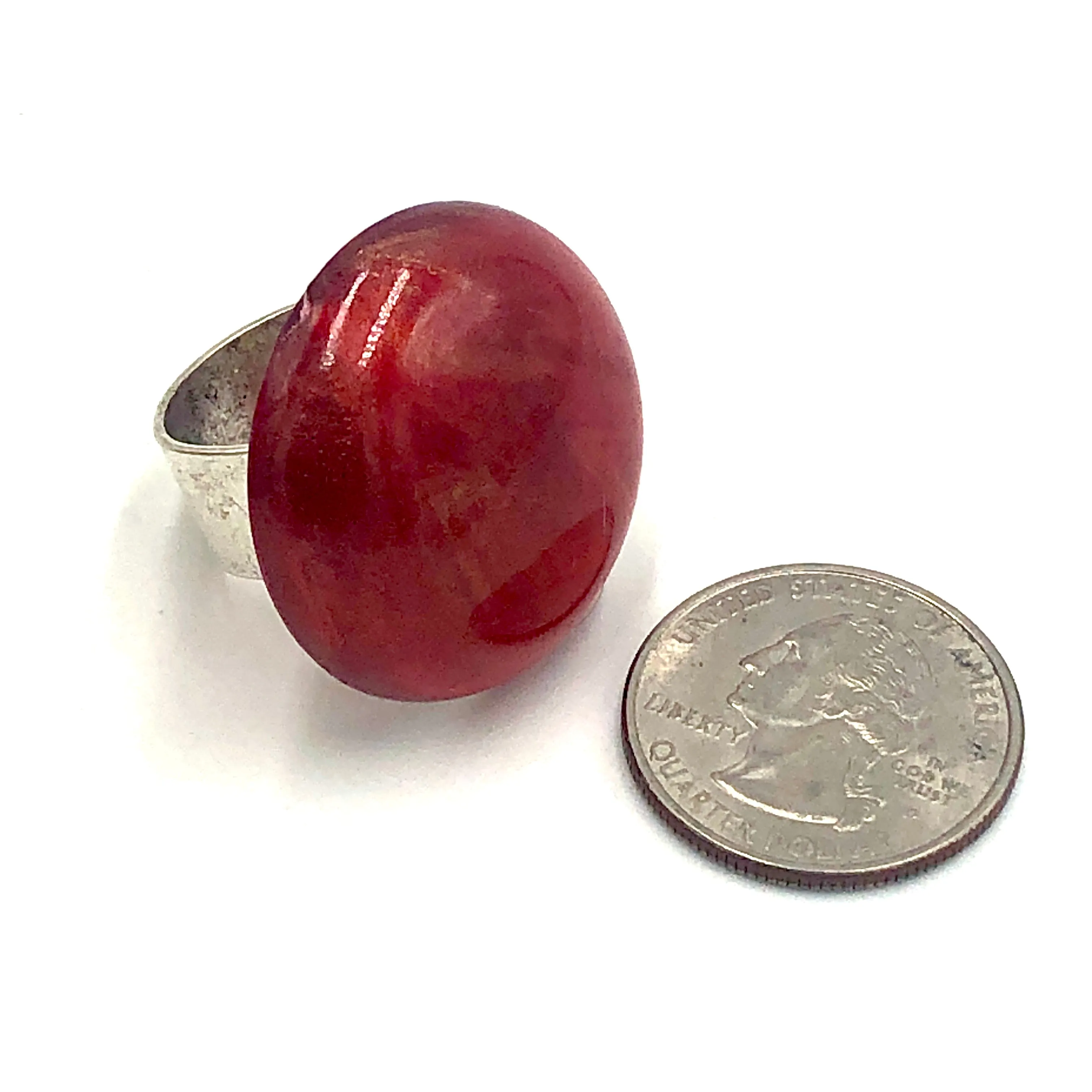 Ruby Red & Gold Luster Lucite Cocktail Ring