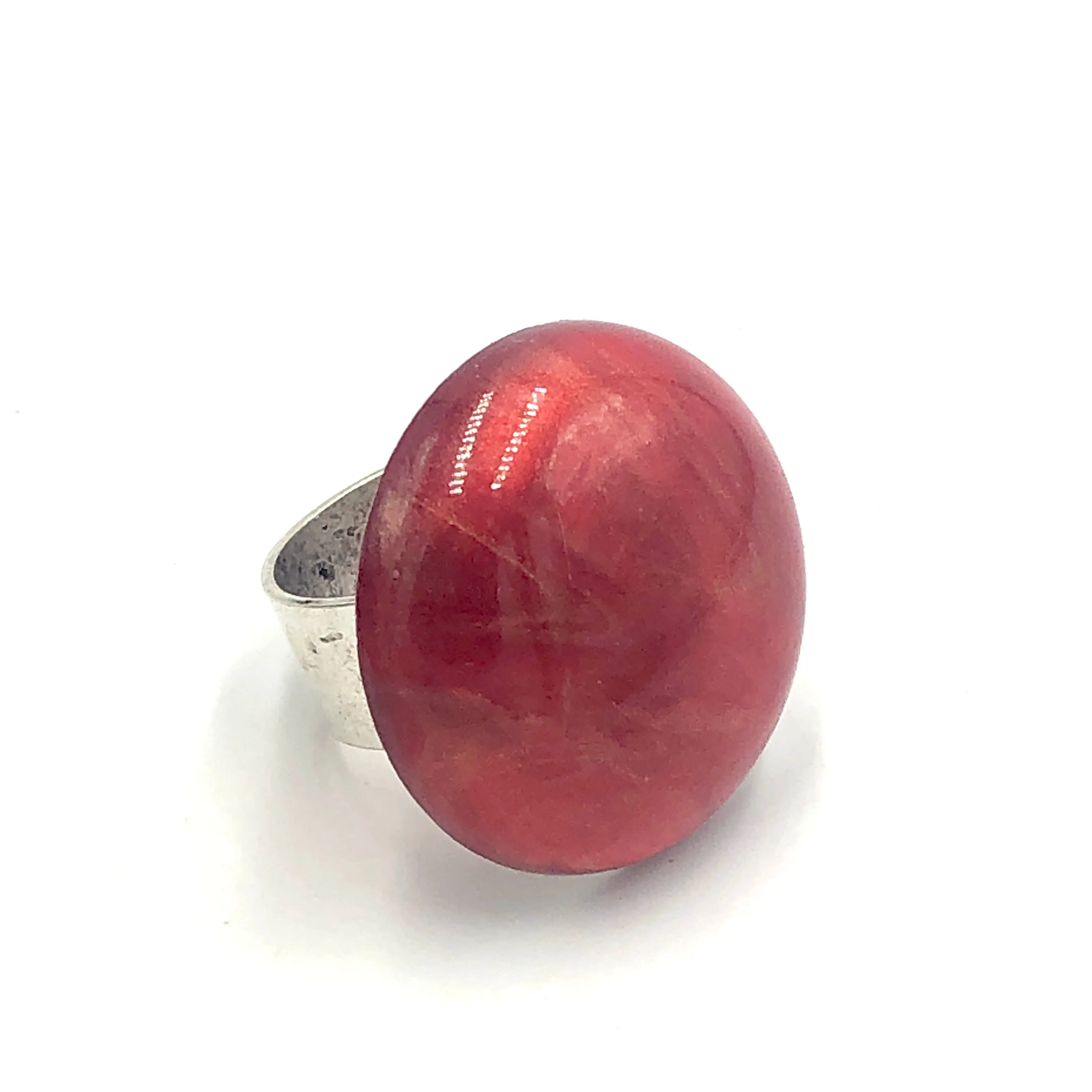 Ruby Red & Gold Luster Lucite Cocktail Ring