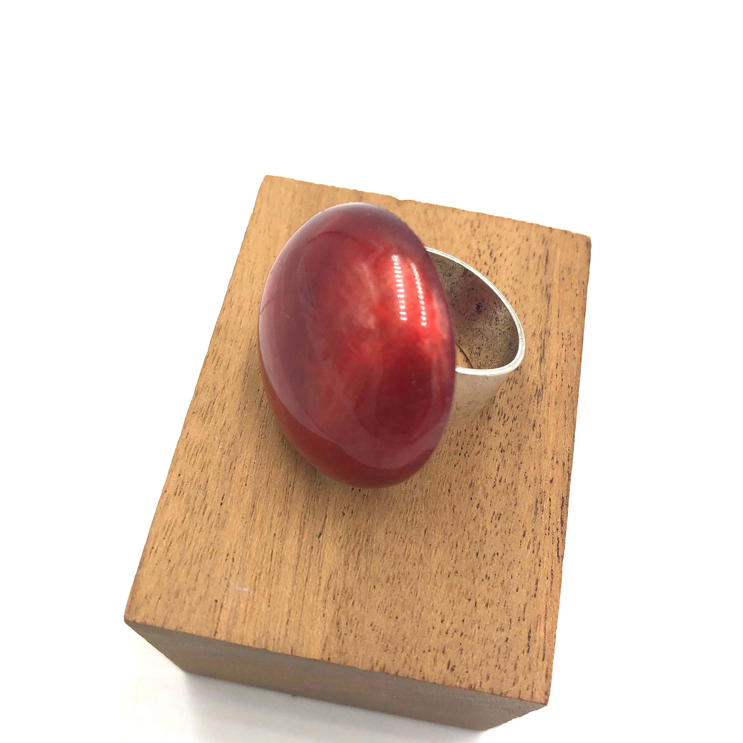 Ruby Red & Gold Luster Lucite Cocktail Ring