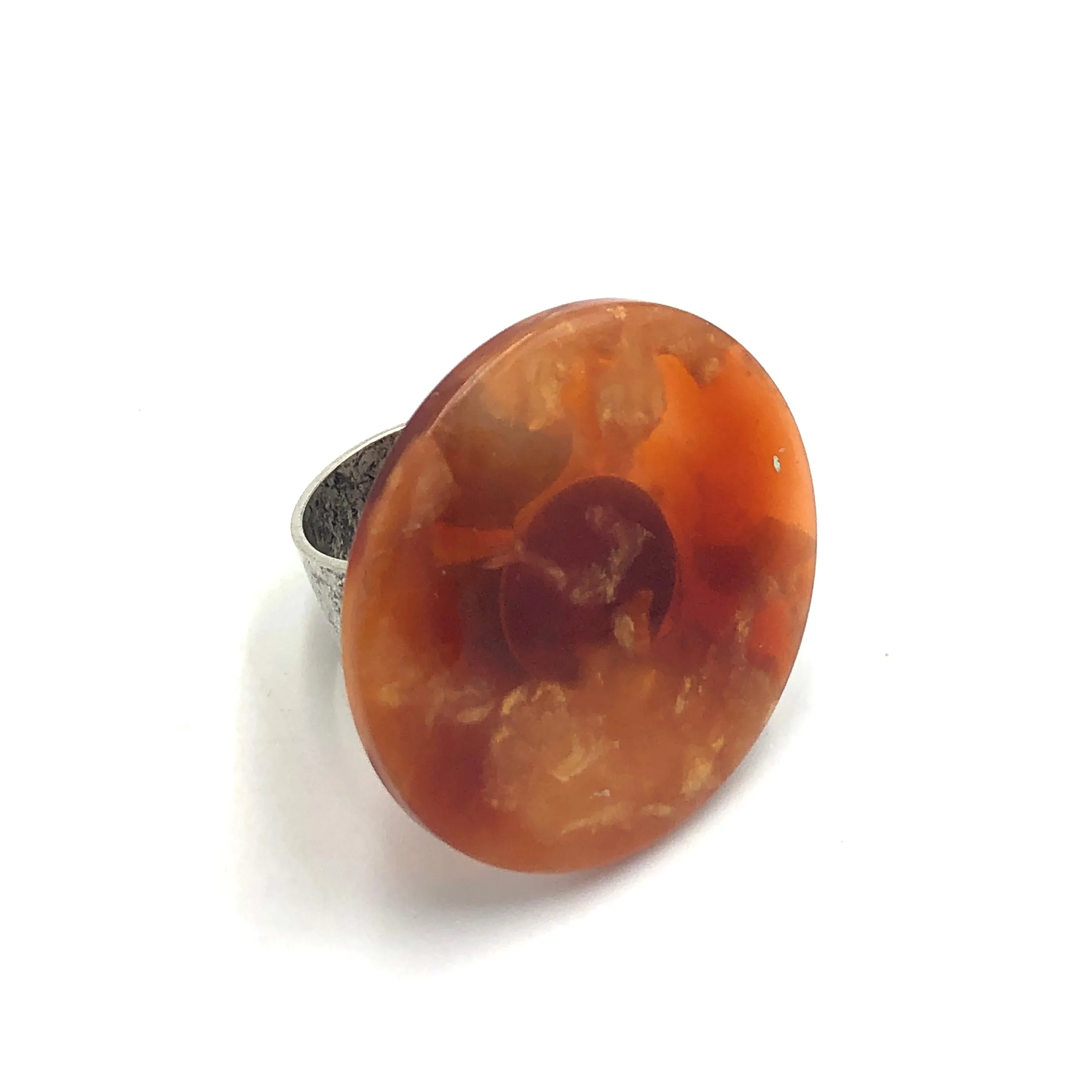 Rusty Red & Copper Fleck Lucite Cocktail Ring