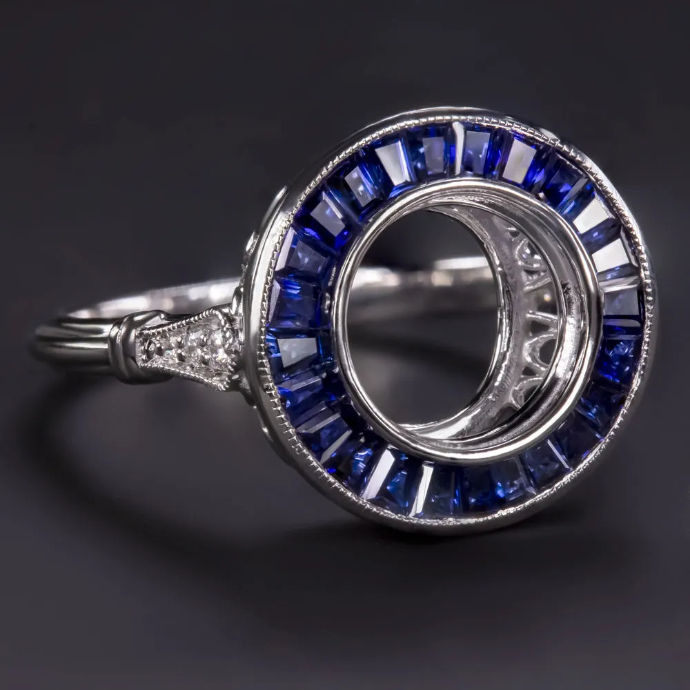 SAPPHIRE DIAMOND RING SETTING ROUND VINTAGE STYLE ART DECO TARGET ENGAGEMENT