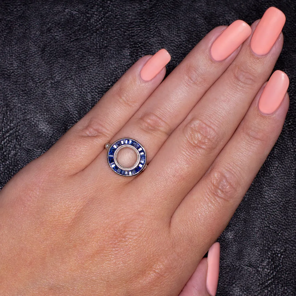 SAPPHIRE DIAMOND RING SETTING ROUND VINTAGE STYLE ART DECO TARGET ENGAGEMENT