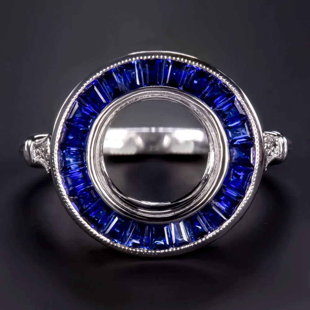 SAPPHIRE DIAMOND RING SETTING ROUND VINTAGE STYLE ART DECO TARGET ENGAGEMENT