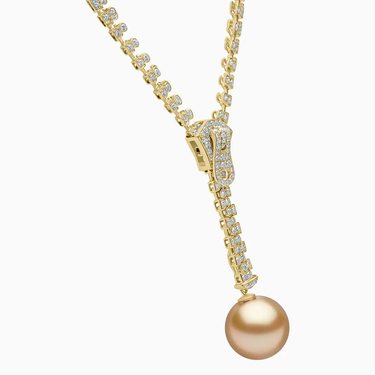 Selene 18K Yellow Gold South Sea Pearl and Diamond Zip Necklace