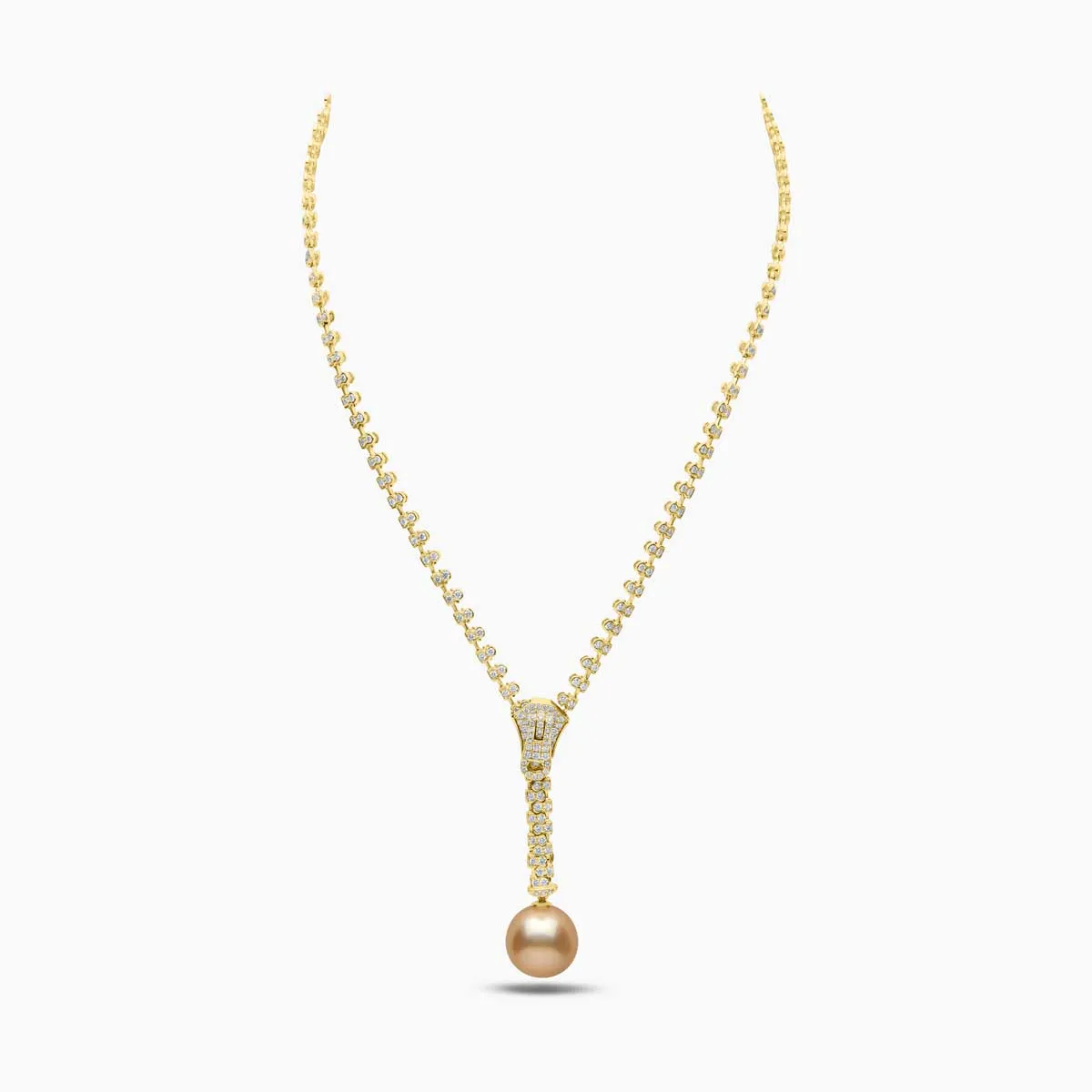 Selene 18K Yellow Gold South Sea Pearl and Diamond Zip Necklace