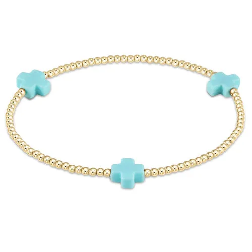 signature cross gold pattern 2mm bead bracelet - turquoise by enewton