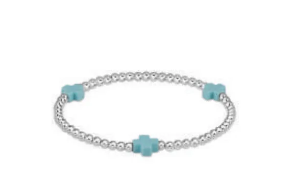 signature cross sterling pattern 3mm bead bracelet - turquoise by enewton