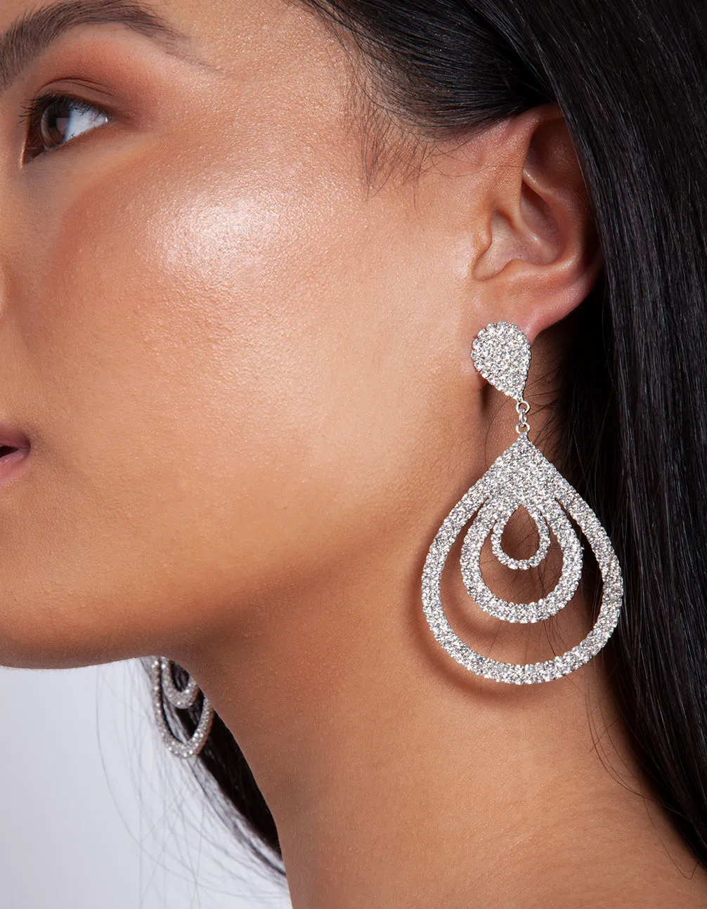 Silver Diamante Multi Droplet Drop Earrings