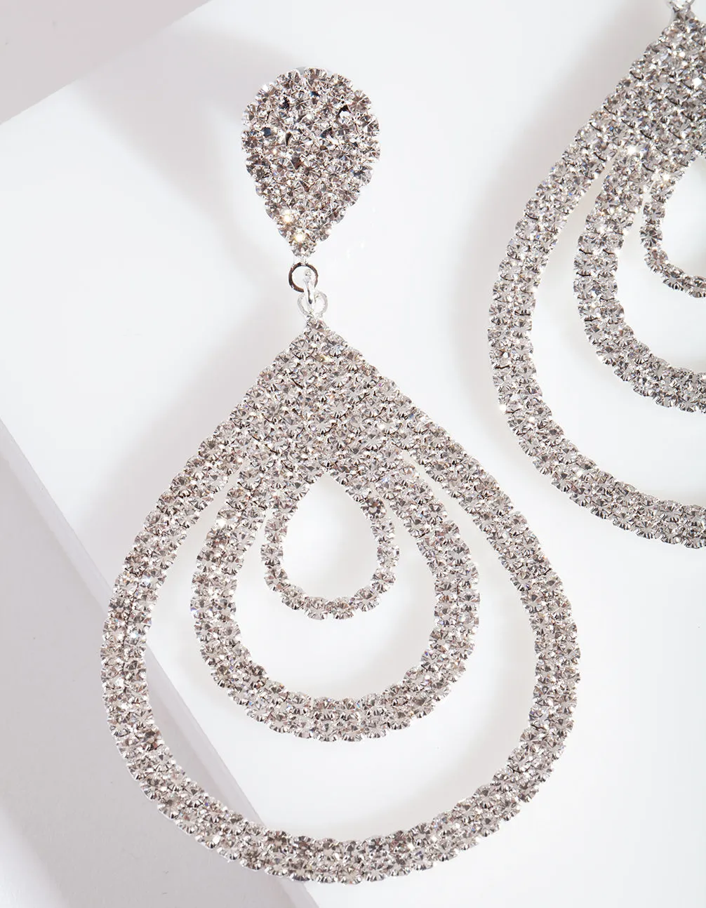 Silver Diamante Multi Droplet Drop Earrings