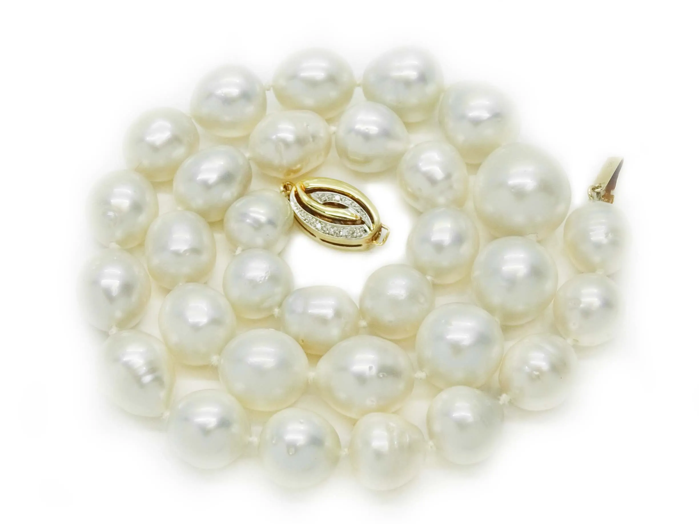 South Sea Pearl Bead Necklace with Diamond 14k Gold Clasp & GIA Report