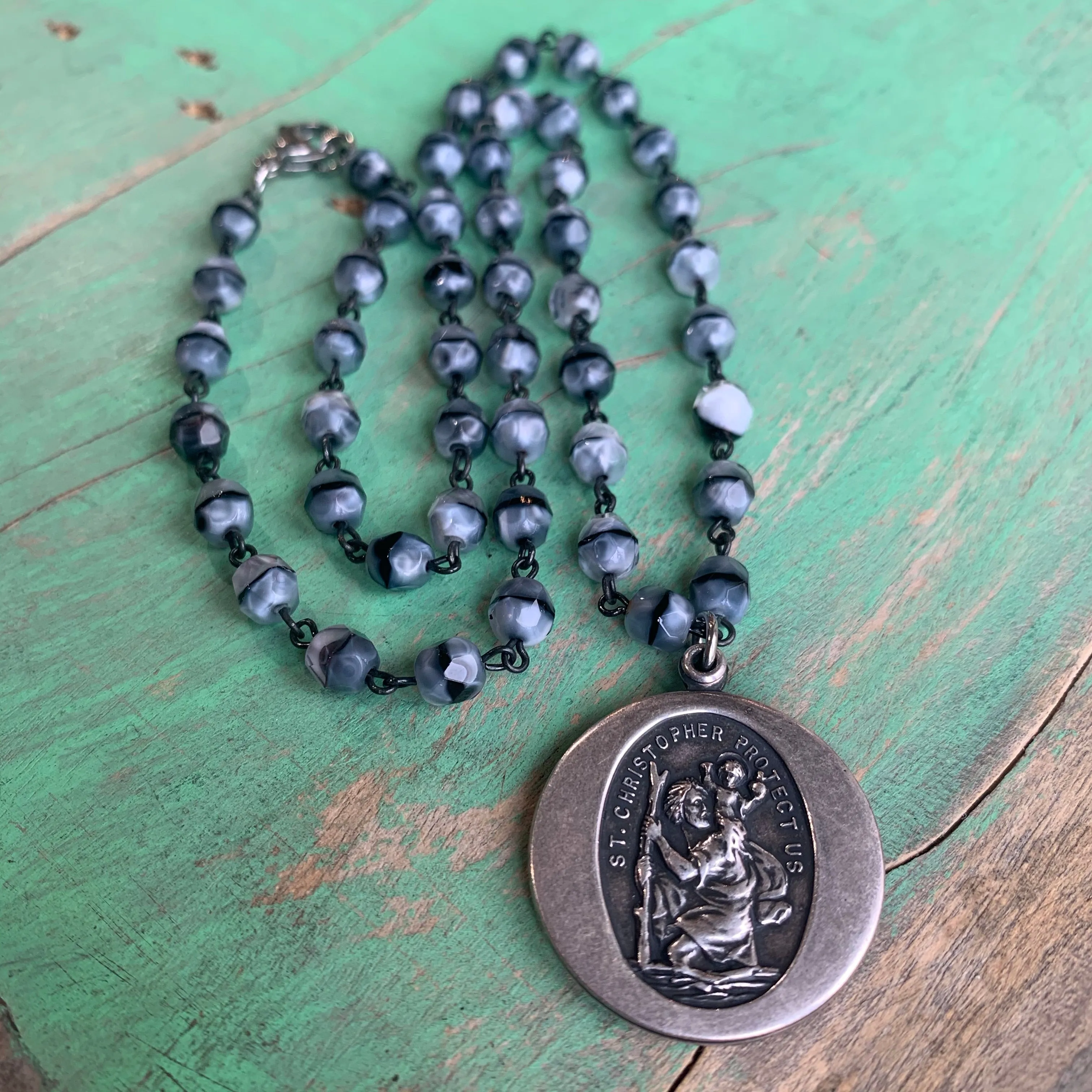 St Christopher Black Tiger Eye Set