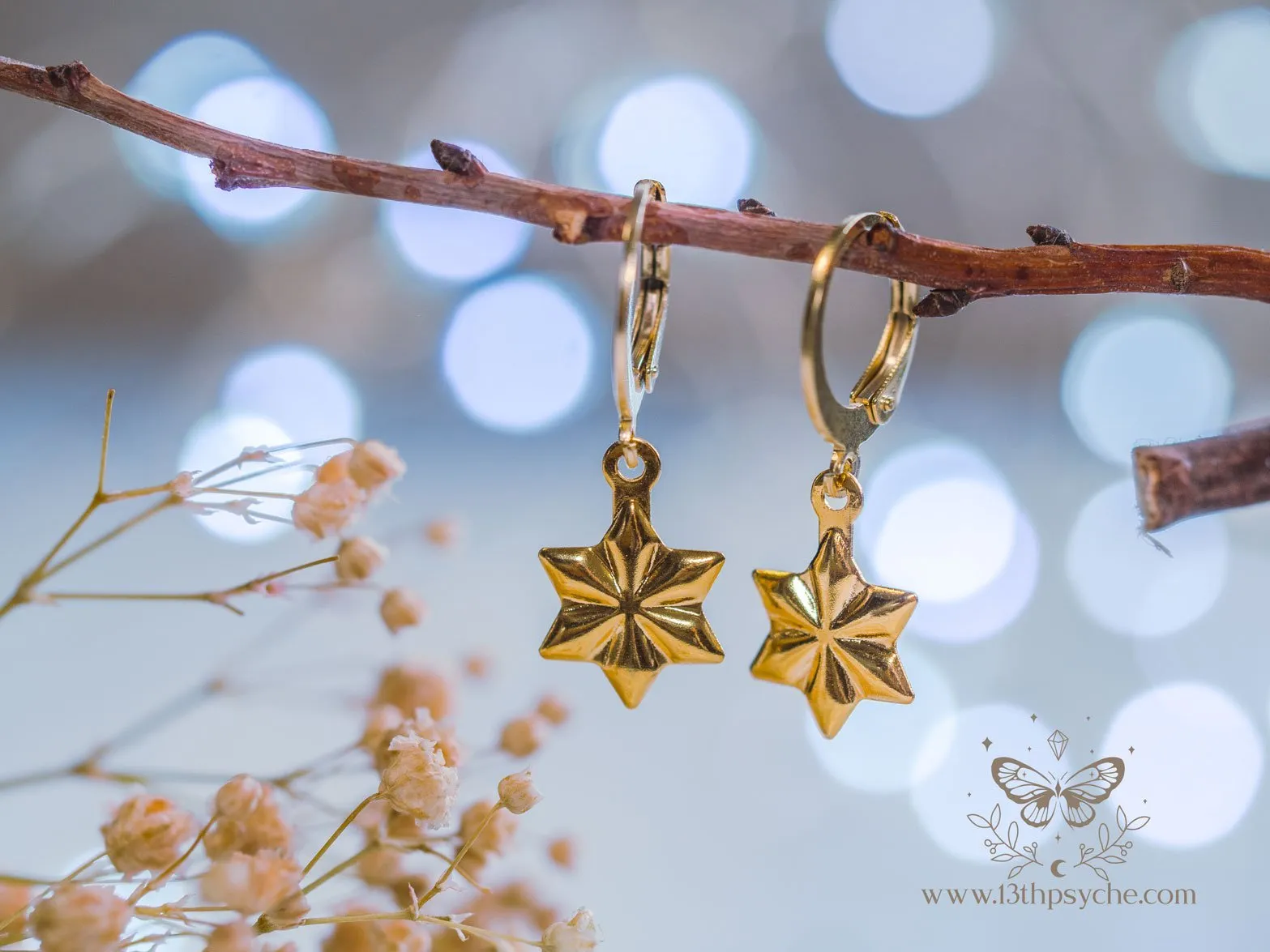 Stainless steel snowflake gold huggie hoop earrings