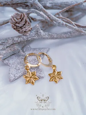 Stainless steel snowflake gold huggie hoop earrings