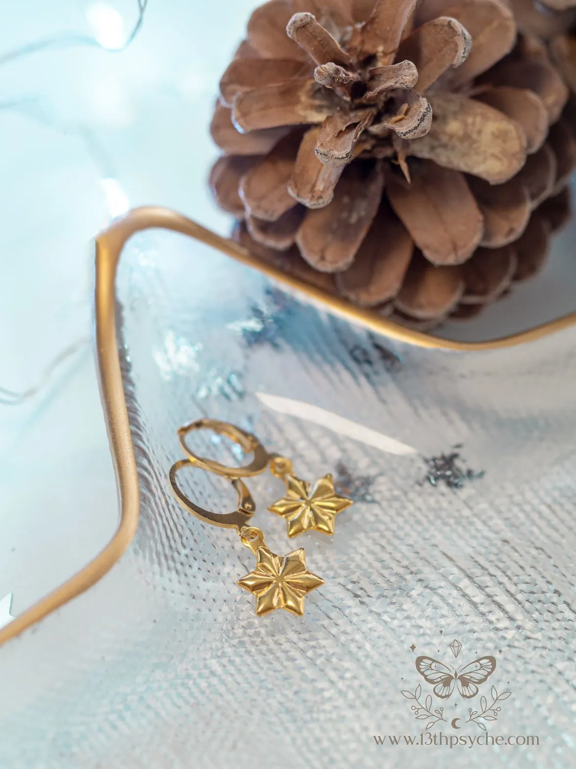 Stainless steel snowflake gold huggie hoop earrings