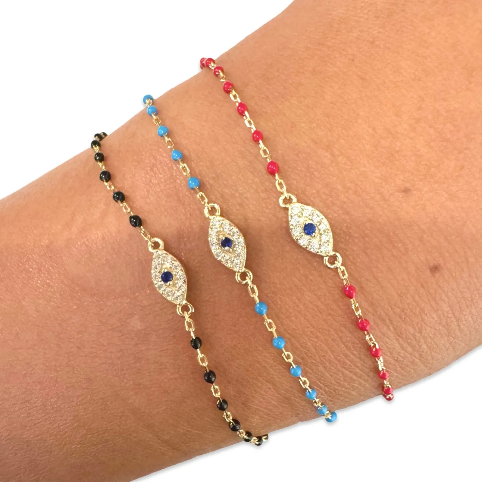 Sterling Silver Beaded Evil Eye Color Bracelet