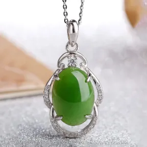 Sterling Silver Genuine Nephrite Green Jade Pendant Neckalce