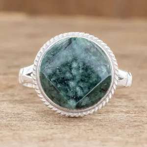 Sterling Silver Green Jade Cocktail Ring - Square Circle | NOVICA