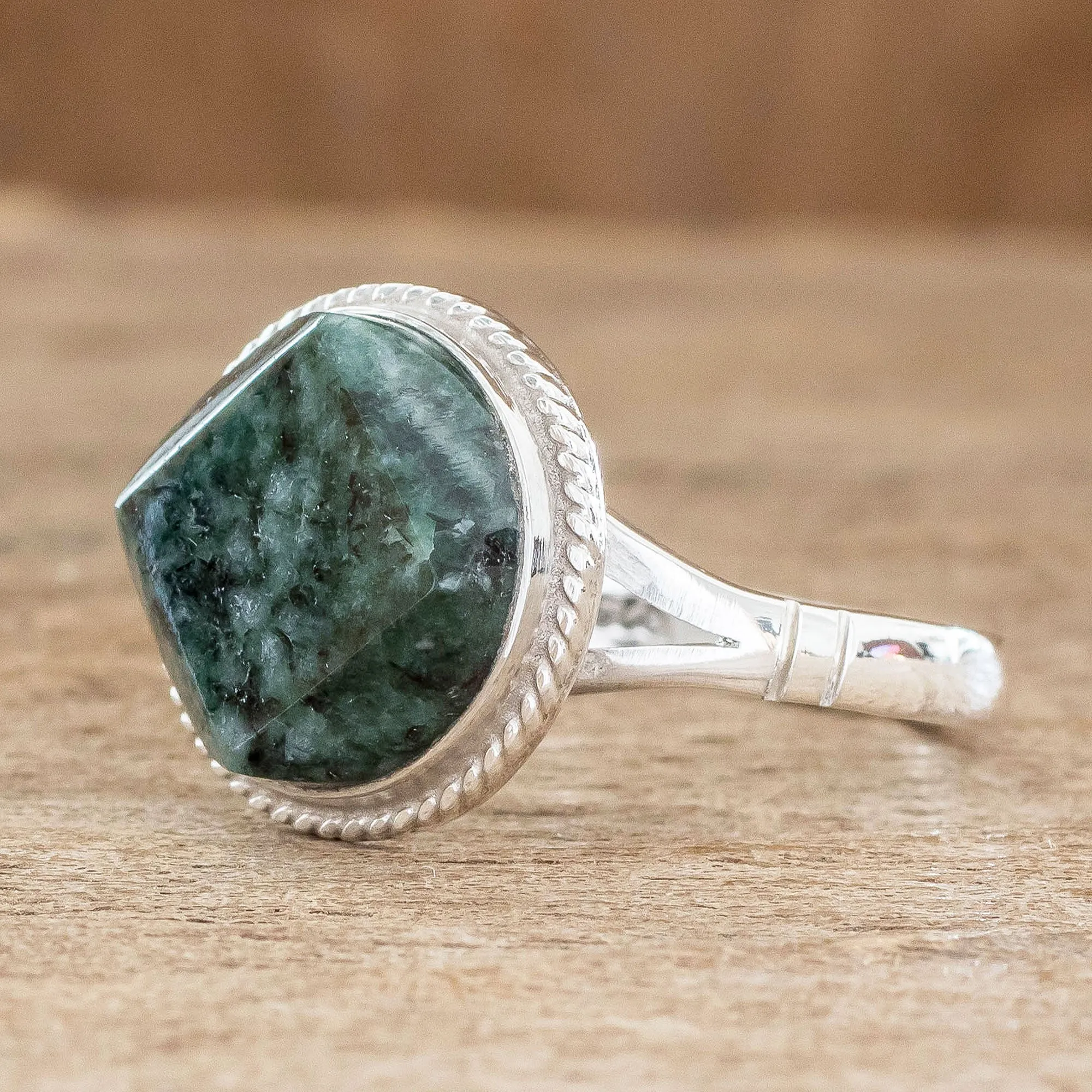 Sterling Silver Green Jade Cocktail Ring - Square Circle | NOVICA