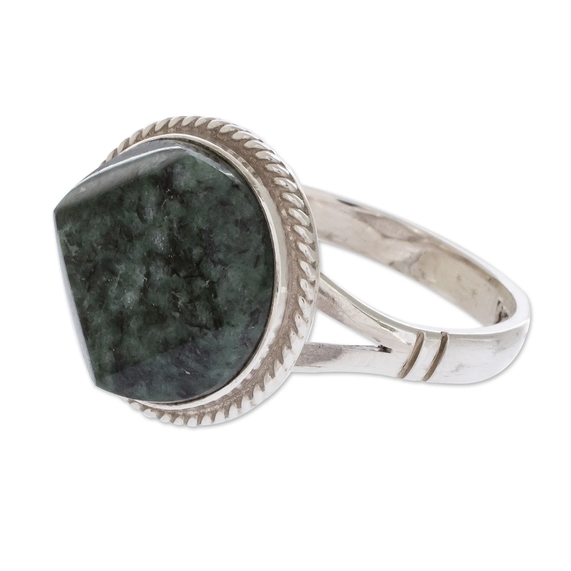 Sterling Silver Green Jade Cocktail Ring - Square Circle | NOVICA