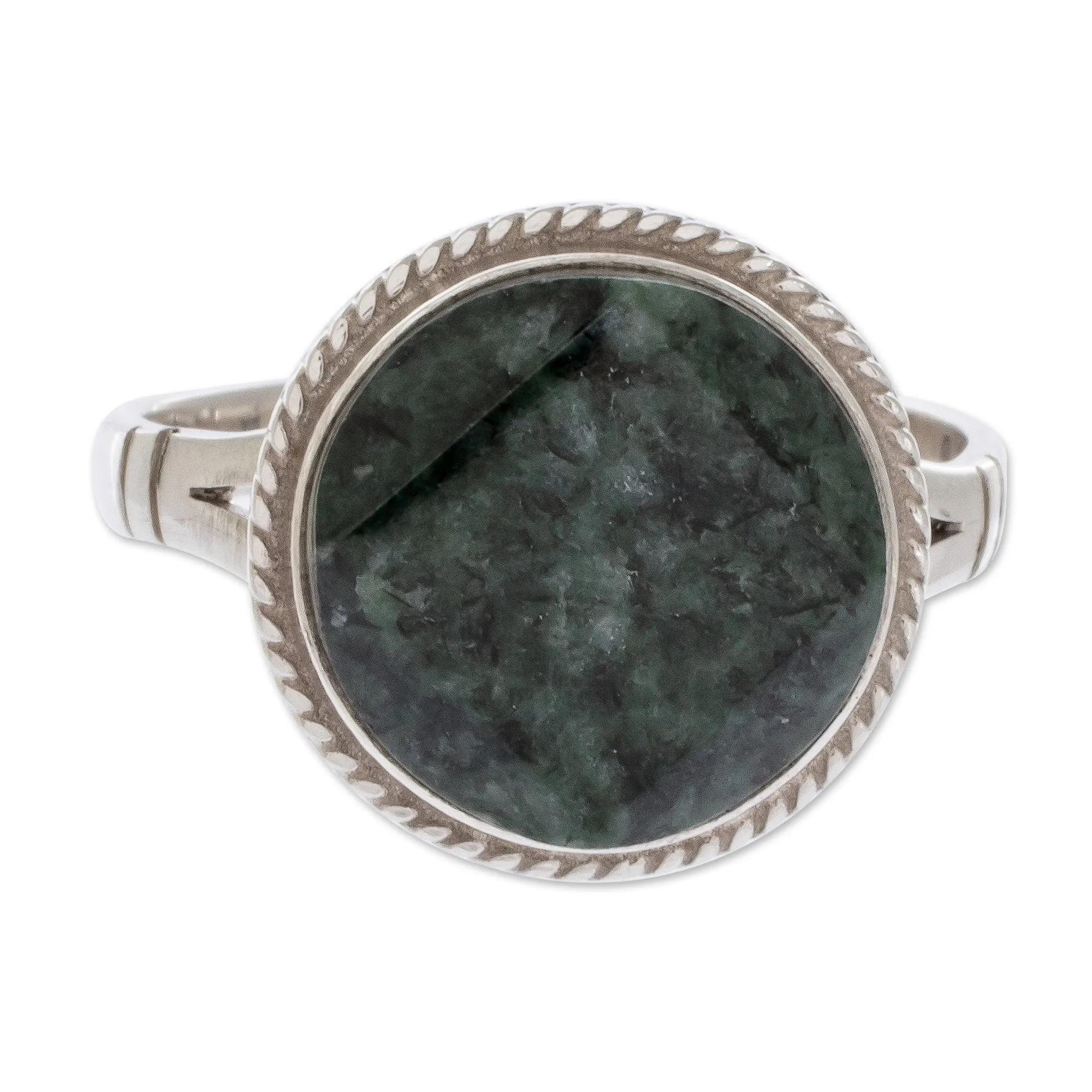 Sterling Silver Green Jade Cocktail Ring - Square Circle | NOVICA