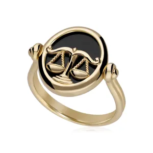 Sternzeichen Waage Schwarzer Onyx Flip Ring