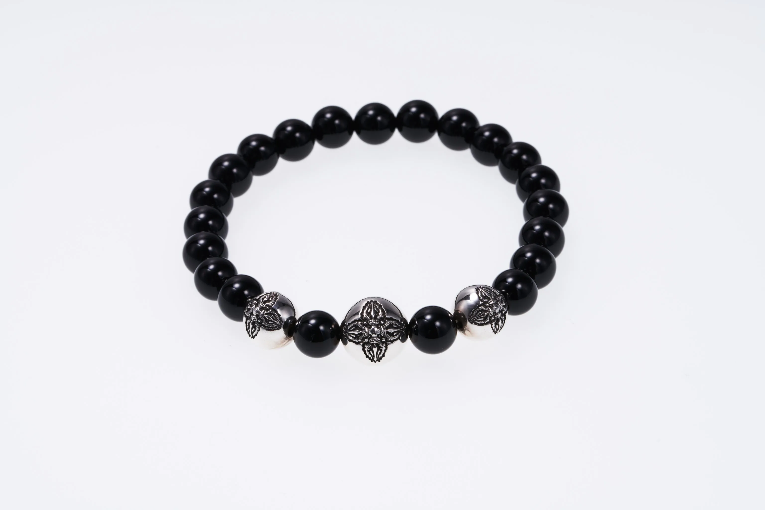 Stone Bracelet With Double Dorje Ball : (Onyx)