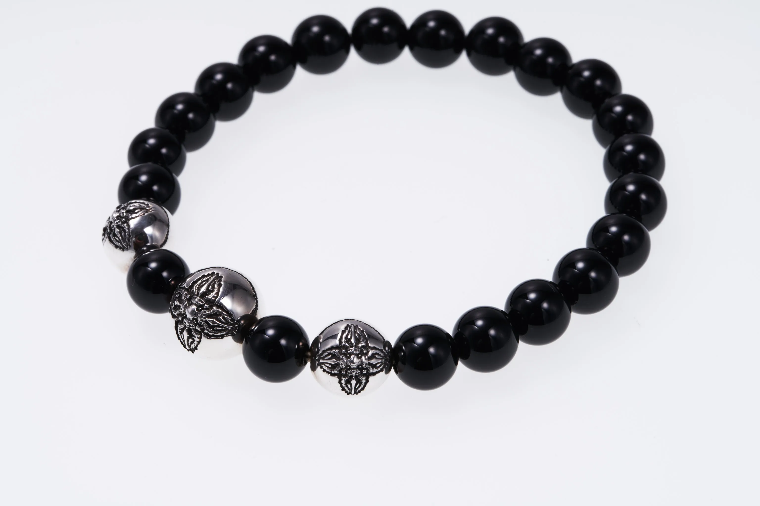 Stone Bracelet With Double Dorje Ball : (Onyx)