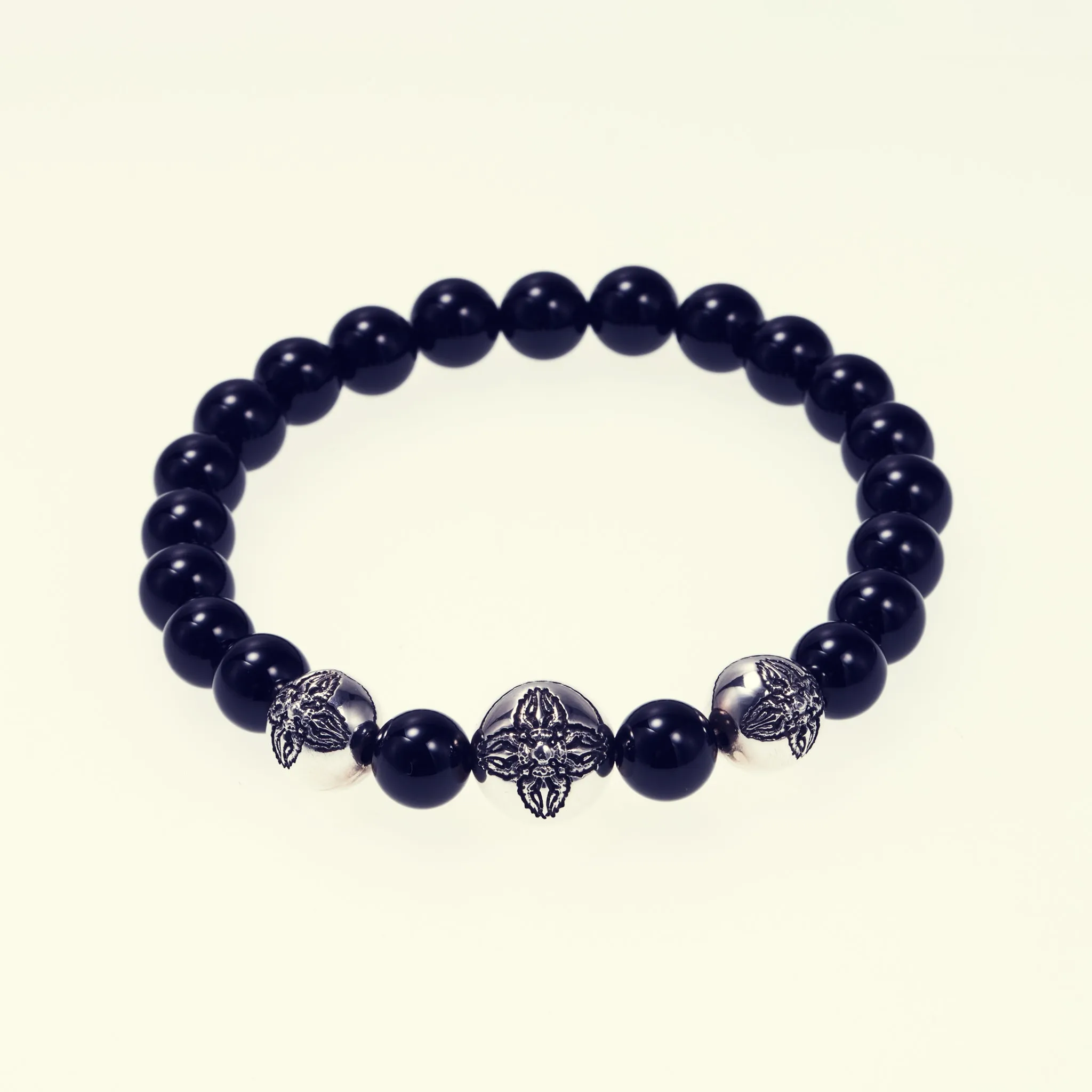 Stone Bracelet With Double Dorje Ball : (Onyx)