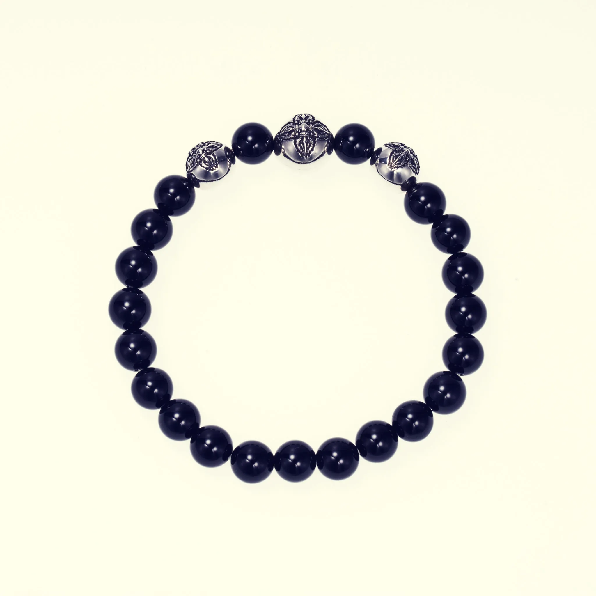 Stone Bracelet With Double Dorje Ball : (Onyx)