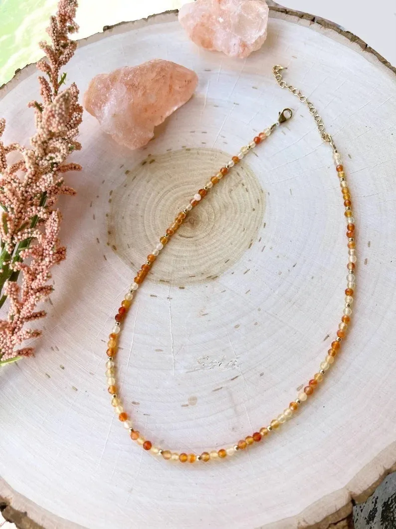 Sweet Peony Carnelian Beaded Necklace